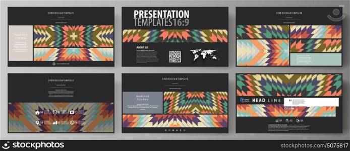 Business templates in HD format for presentation slides. Abstract vector layouts in flat design. Tribal pattern, geometrical ornament in ethno syle, ethnic hipster backdrop, vintage fashion background. Business templates in HD format for presentation slides. Easy editable abstract vector layouts in flat design. Tribal pattern, geometrical ornament in ethno syle, ethnic hipster backdrop, vintage fashion background.