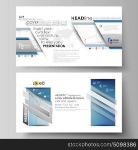 Business templates in HD format for presentation slides. Abstract vector layouts in flat design. Geometric blue color background, molecule structure, science concept. Connected lines and dots.. Business templates in HD format for presentation slides. Easy editable abstract vector layouts in flat design. Geometric blue color background, molecule structure, science concept. Connected lines and dots.