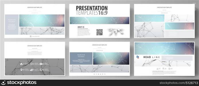 Business templates in HD format for presentation slides. Abstract vector layouts in flat design. Compounds lines and dots. Big data visualization in minimal style. Graphic communication background.. Business templates in HD format for presentation slides. Easy editable abstract vector layouts in flat design. Compounds lines and dots. Big data visualization in minimal style. Graphic communication background.