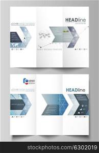 Business templates in HD format for presentation slides. Abstract vector layouts in flat design. Geometric blue color background, molecule structure, science concept. Connected lines and dots.. Business templates in HD format for presentation slides. Easy editable abstract vector layouts in flat design. Geometric blue color background, molecule structure, science concept. Connected lines and dots.