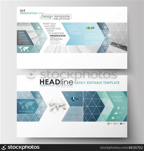 Business templates in HD format for presentation slides. Easy editable abstract layouts in flat design. Abstract blue or gray business pattern with lines, modern stylish vector texture.