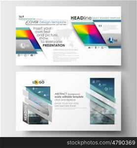 Business templates in HD format for presentation slides. Easy editable abstract layouts in flat design. Abstract triangles, blue triangular background, modern colorful polygonal vector.