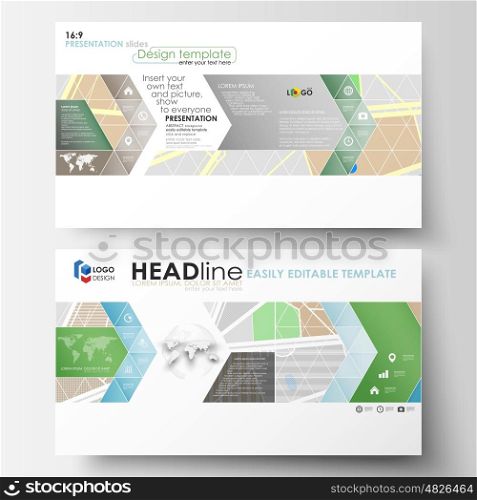 Business templates in HD format for presentation slides. Easy editable abstract layouts in flat design. City map with streets. Flat design template for tourism businesses, abstract vector illustration.
