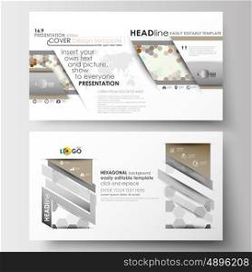 Business templates in HD format for presentation slides. Easy editable abstract layouts in flat design. Abstract gray color business background, modern stylish hexagonal vector texture.