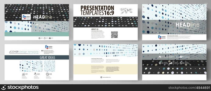 Business templates in HD format for presentation slides. Easy editable abstract layouts in flat style. Soft color dots with illusion of depth and perspective, dotted background. Elegant vector design.. Business templates in HD format for presentation slides. Easy editable abstract vector layouts in flat design. Abstract soft color dots with illusion of depth and perspective, dotted technology background. Multicolored particles, modern pattern, elegant texture, vector design.