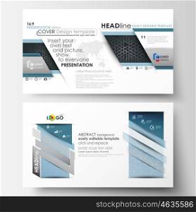 Business templates in HD format for presentation slides. Easy editable layouts in flat design. Chemistry pattern, hexagonal molecule structure. Medicine, science, technology concept