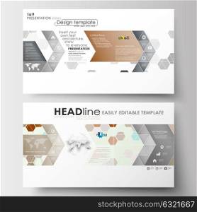 Business templates in HD format for presentation slides. Easy editable layouts in flat design. Abstract gray color background, modern stylish hexagonal vector texture.. Business templates in HD format for presentation slides. Easy editable abstract layouts in flat design. Abstract gray color business background, modern stylish hexagonal vector texture