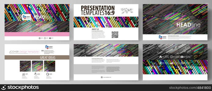 Business templates in HD format for presentation slides. Easy editable vector layouts in flat design. Colorful background made of stripes. Abstract tubes and dots. Glowing multicolored texture.. Business templates in HD format for presentation slides. Easy editable abstract vector layouts in flat design. Colorful background made of stripes. Abstract tubes and dots. Glowing multicolored texture.