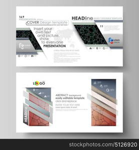 Business templates in HD format for presentation slides. Vector design layouts. Chemistry pattern, molecular texture, polygonal molecule structure, cell. Medicine, science, microbiology concept.. Business templates in HD format for presentation slides. Easy editable abstract vector layouts in flat design. Chemistry pattern, molecular texture, polygonal molecule structure, cell. Medicine, science, microbiology concept.