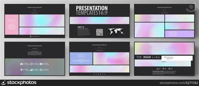Business templates in HD format for presentation slides. Vector layouts in abstract design. Hologram, background in pastel colors with holographic effect. Blurred colorful pattern, futuristic texture.. Business templates in HD format for presentation slides. Easy editable abstract vector layouts in flat design. Hologram, background in pastel colors with holographic effect. Blurred colorful pattern, futuristic surreal texture.