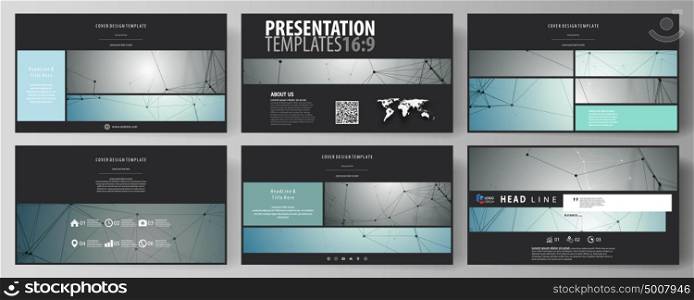 Business templates in HD format for presentation slides. Vector layouts in flat design. Geometric background, connected line and dots. Molecular structure. Scientific, medical, technology concept.. Business templates in HD format for presentation slides. Easy editable abstract vector layouts in flat design. Geometric background, connected line and dots. Molecular structure. Scientific, medical, technology concept.