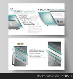 Business templates in HD format for presentation slides. Vector layouts in flat design. Geometric background, connected line and dots. Molecular structure. Scientific, medical, technology concept.. Business templates in HD format for presentation slides. Easy editable abstract vector layouts in flat design. Geometric background, connected line and dots. Molecular structure. Scientific, medical, technology concept.