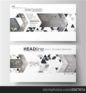Business templates in HD size for presentation slides. Easy editable abstract layouts in flat design. Abstract triangle design background, modern gray color polygonal vector.