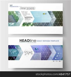 Business templates in HD size for presentation slides. Easy editable abstract layouts in flat design. DNA molecule structure, science background. Scientific research, medical technology