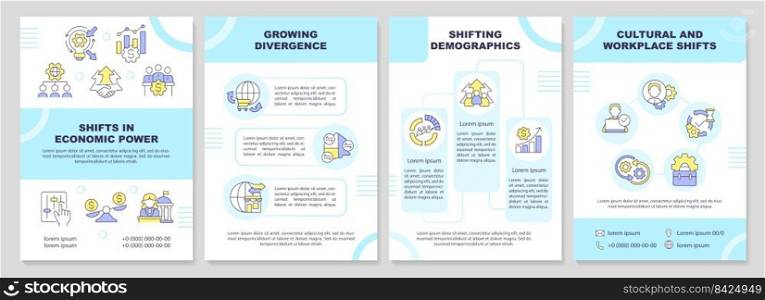 Business tendencies brochure template. Economics and politics. Leaflet design with linear icons. Editable 4 vector layouts for presentation, annual reports. Arial-Black, Myriad Pro-Regular fonts used. Business tendencies brochure template