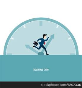 Business time working. Businessman running chase a rolling time. Business concept. Vector illustration in flat style