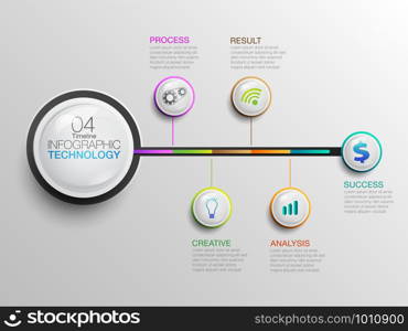 Business Timeline Digital data infographic. Process chart Technology. Abstract elements of graph, diagram with 5 steps, options, parts or processes. Vector business template for presentation.