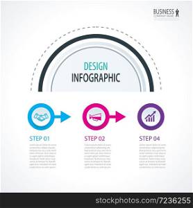 Business timeline infographics with 3 circles steps number options. Can be used for workflow layout, diagram, data, banner, web design.
