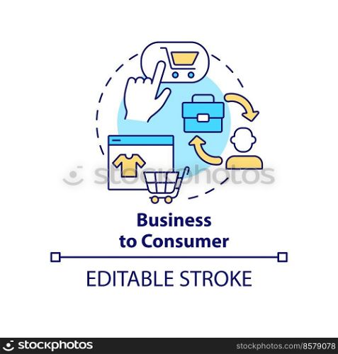 Business to consumer concept icon. Individual purchaser. B2C approach. Business model abstract idea thin line illustration. Isolated outline drawing. Editable stroke. Arial, Myriad Pro-Bold fonts used. Business to consumer concept icon