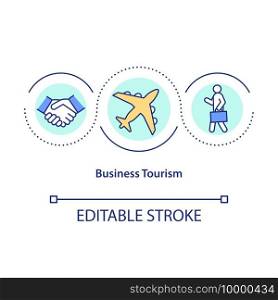 Business tourism concept icon. Providing organization and management of business trips for company employees idea thin line illustration. Vector isolated outline RGB color drawing. Editable stroke. Business tourism concept icon