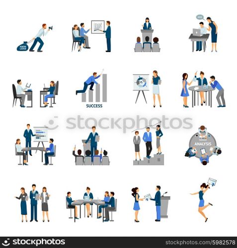 Business training and consulting service flat icons set isolated vector illustration. Business Training Set