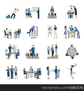 Business training and consulting service flat icons set isolated vector illustration. Business Training Set