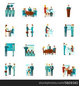 Business training conference and presentation flat icons set isolated vector illustration. Business Training Flat Icons
