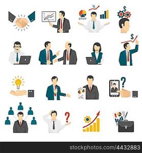 .Business Training Consulting Service Icons Set.. Effective business management training program and leadership development consulting service flat icons set abstract isolated vector illustration