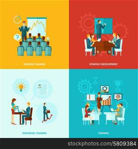 Business training design concept set with strategy development flat icons isolated vector illustration. Business Training Flat