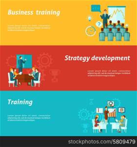 Business training horizontal banners set with strategy development elements isolated vector illustration. Business Training Banners