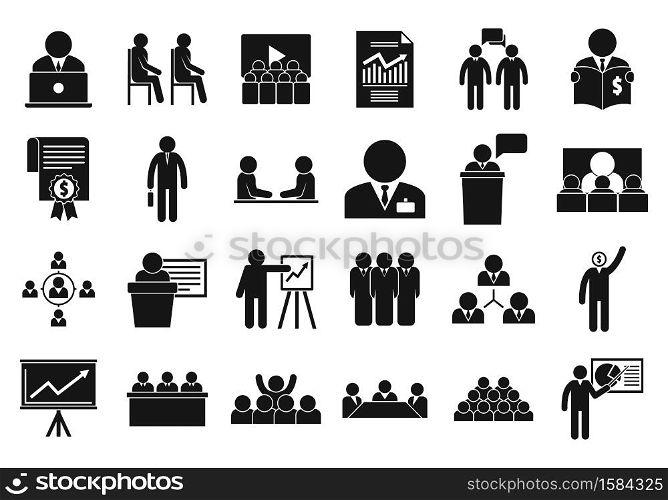Business training icons set. Simple set of business training vector icons for web design on white background. Business training icons set, simple style