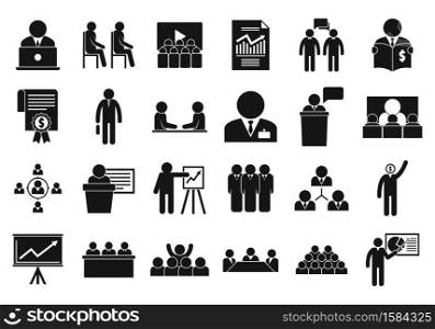 Business training icons set. Simple set of business training vector icons for web design on white background. Business training icons set, simple style