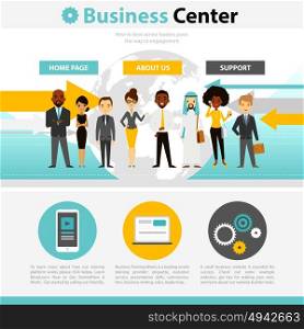 Business Training Web Page Infographics. Business training for senior leaders web page infographics with contact information and professional support flat vector illustration