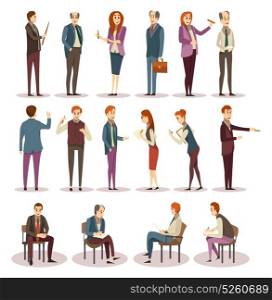 Business Trainings And Coaching Icons Set. Business trainings and coaching icons set with consultants and learners in various positions isolated vector illustration