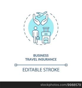 Business travel insurance concept icon. Business travel durin covid 19 idea thin line illustration. New normal. Insurance rules optimization. Vector isolated outline RGB color drawing. Editable stroke. Business travel insurance concept icon