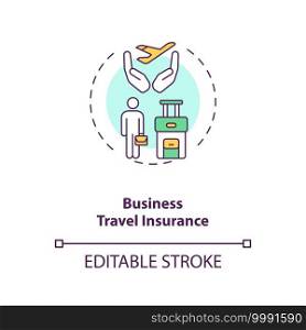 Business travel insurance concept icon. Business travel durin covid 19 idea thin line illustration. New normal. Moder insurance rules. Vector isolated outline RGB color drawing. Editable stroke. Business travel insurance concept icon