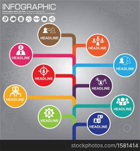 Business tree timeline infographics. Vector illustration. Can be used for workflow layout, banner, diagram, web design template.