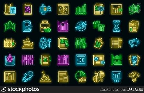 Business trend icons set outline vector. Web site. Analysis target. Business trend icons set vector neon