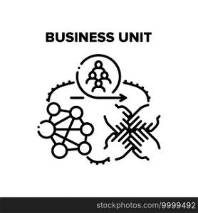 Business Unit Vector Icon Concept. Colleagues Team Meeting And Work, Businesspeople Putting Hands Together, Brainstorm And Project Planning Business Unit. Employees Communication Black Illustration. Business Unit Vector Black Illustrations