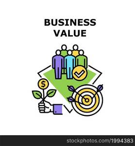 Business Value Vector Icon Concept. Growth Money And Financial Income, Successful Teamwork And Goal Achievement, Company Business Value. Team Organization And Controlling Color Illustration. Business Value Vector Concept Color Illustration