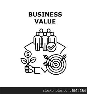 Business Value Vector Icon Concept. Growth Money And Financial Income, Successful Teamwork And Goal Achievement, Company Business Value. Team Organization And Controlling Black Illustration. Business Value Vector Concept Black Illustration