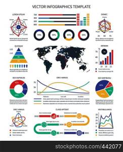 Business vector infographics. Statistics data charts, graphs and visualization elements for presentation. Business presentation data, chart and graph, infographic and statistic infocharts. Business vector infographics. Statistics data charts, graphs and visualization elements for presentation