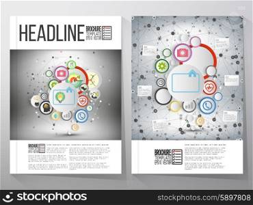 Business vector templates, brochure, flyer or booklet. Infographic networks with icons for business vector template.