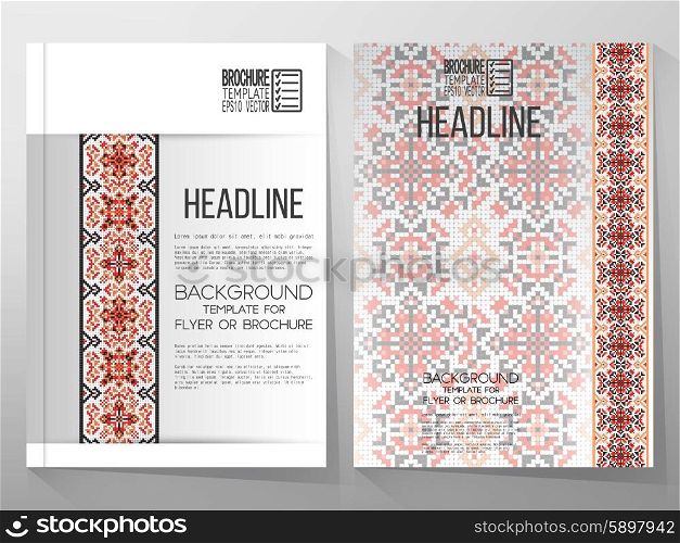 Business vector templates, brochure, flyer or booklet. Ukrainian folk art. Traditional national embroidered pattern. Abstract vector.