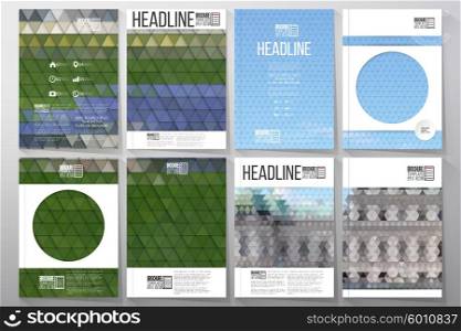 Business vector templates for brochure, flyer or booklet. Backyard landscape. Collection of abstract multicolored backgrounds. Natural geometrical patterns. Triangular style vector