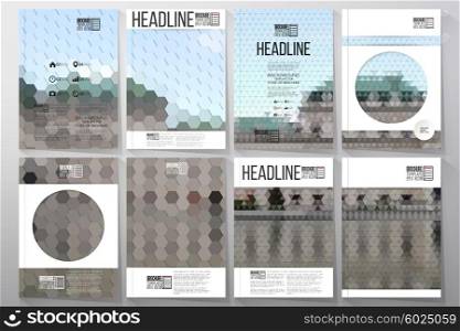 Business vector templates for brochure, flyer or booklet. Backyard landscape. Collection of abstract multicolored backgrounds. Natural geometrical patterns. Triangular and hexagonal style vector