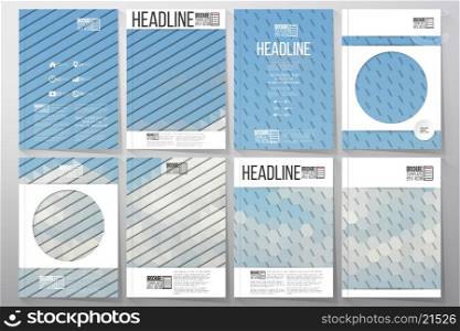 Business vector templates for brochure, flyer or booklet. Blue cloudy sky. Collection of abstract multicolored backgrounds. Natural geometrical patterns. Triangular and hexagonal style vector