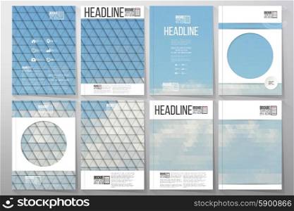 Business vector templates for brochure, flyer or booklet. Blue cloudy sky. Collection of abstract multicolored backgrounds. Natural geometrical patterns. Triangular style vector illustration