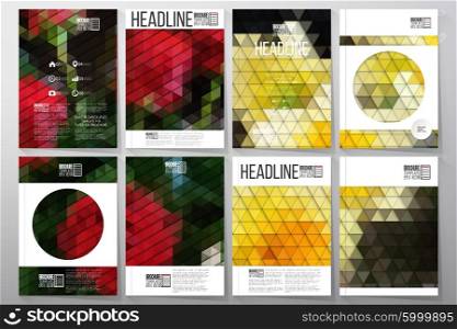 Business vector templates for brochure, flyer or booklet. Bouquet of roses and daffodils. Abstract multicolored backgrounds set. Natural geometrical patterns. Triangular style vector illustration
