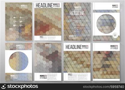 Business vector templates for brochure, flyer or booklet. Catholic church inside. Collection of abstract multicolored backgrounds. Geometrical patterns. Triangular and hexagonal style vector